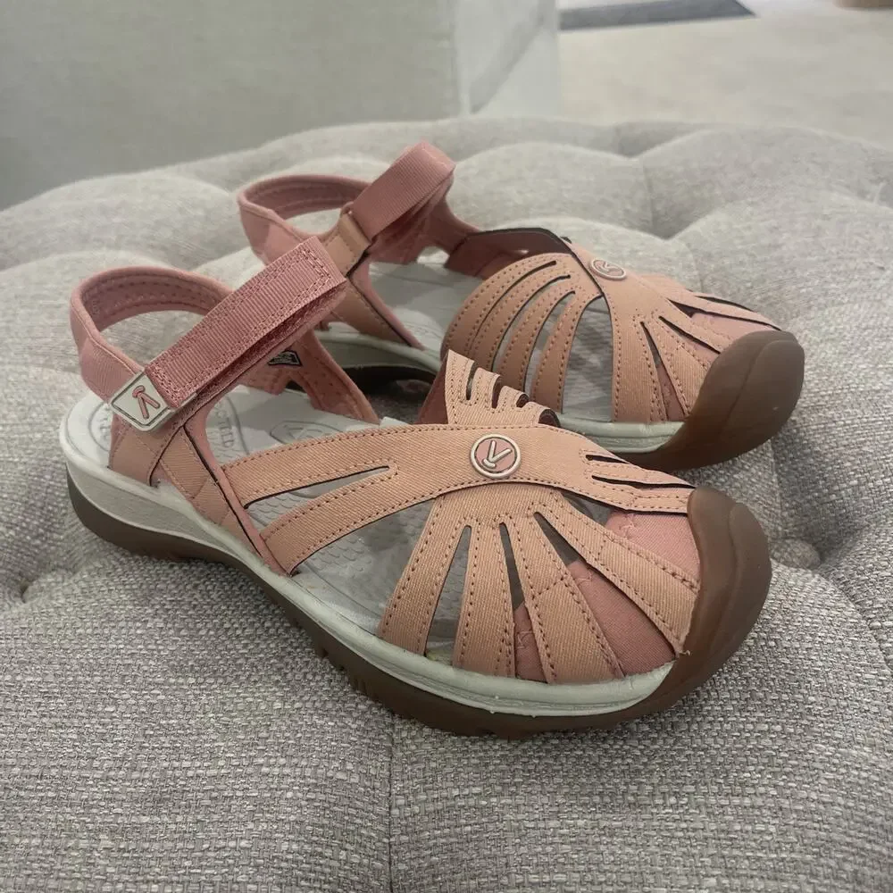 Woman Keen Sandals Size 8 Water Shoe Rose Hook And Loop Anatomical Footbed